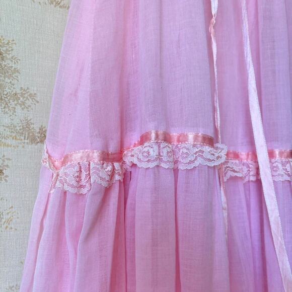 Vintage 70s Sears Pink Prairie Dress Womens XS Pleated Ruffle Coquette Romantic - Picture 3 of 8